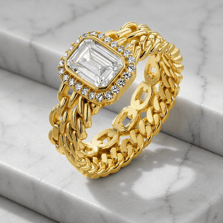 Bague dorée Or jaune 18k assemblée d'Oxyde de zirconium - Maison Di Giorgio