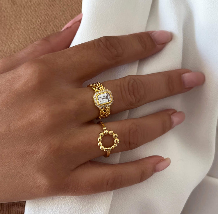 Bague dorée Or jaune 18k assemblée d'Oxyde de zirconium - Maison Di Giorgio