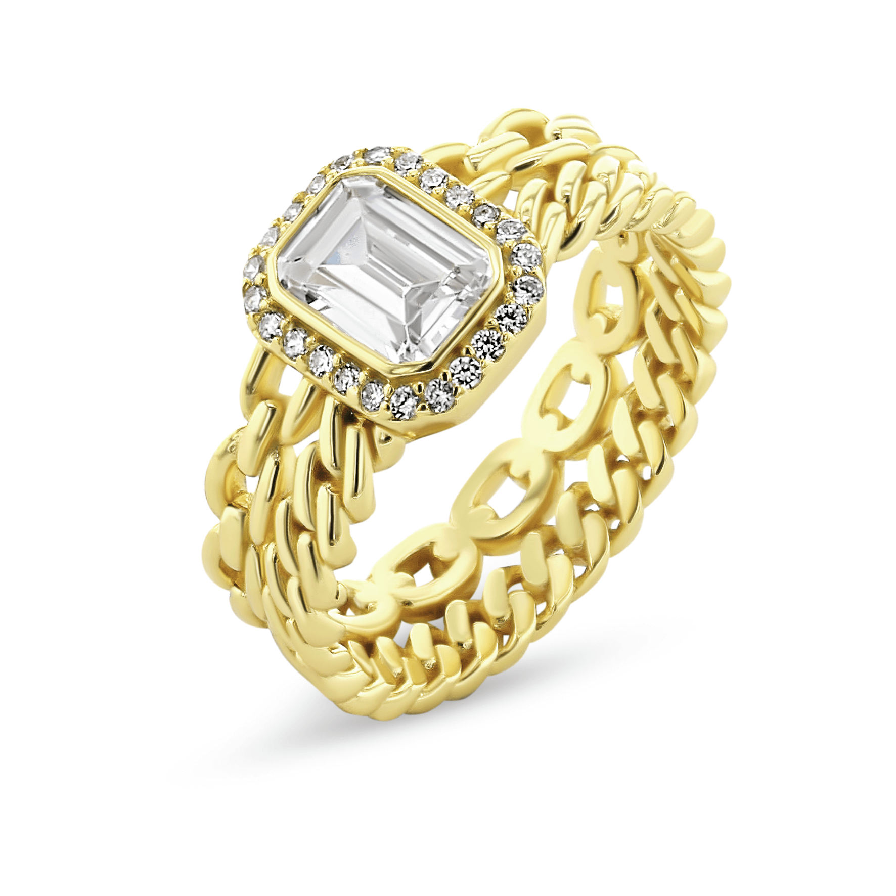 Bague dorée Or jaune 18k assemblée d'Oxyde de zirconium - Maison Di Giorgio