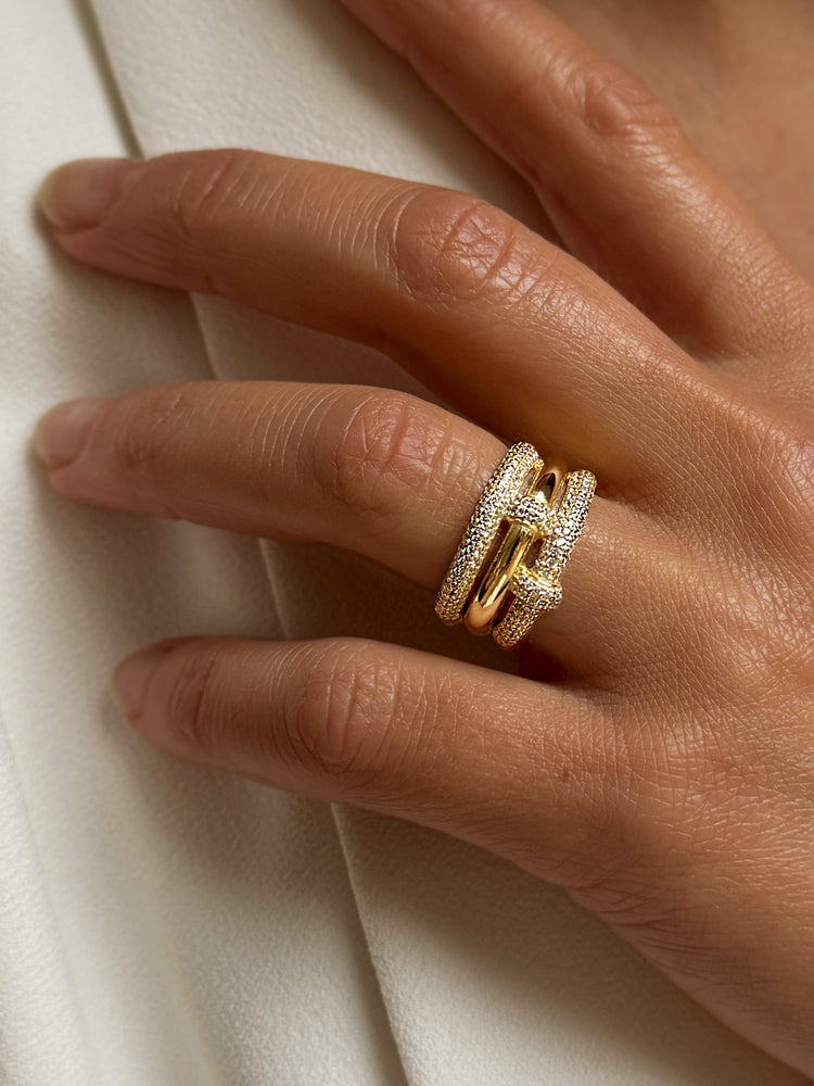 Bague dorée Or jaune 18k assemblée d'oxyde de zirconium - Maison Di Giorgio