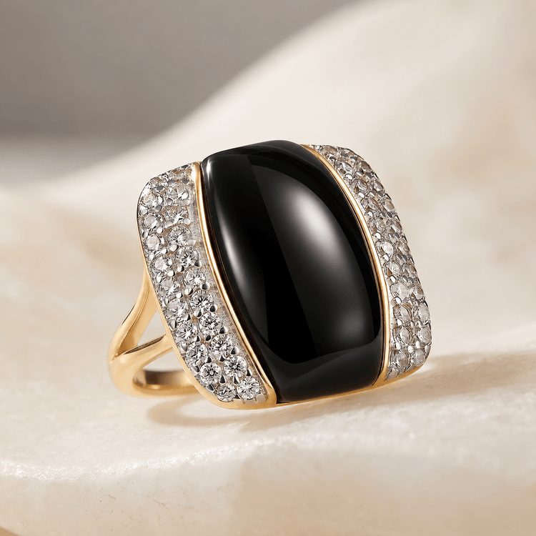 Bague - Dorée Or jaune 18k et Argentée, Oxyde de zirconium, Onyx - Maison Di Giorgio