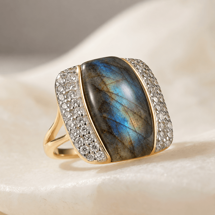 Bague - Dorée Or jaune 18k et Argentée, Oxyde de zirconium, Labradorite - Maison Di Giorgio
