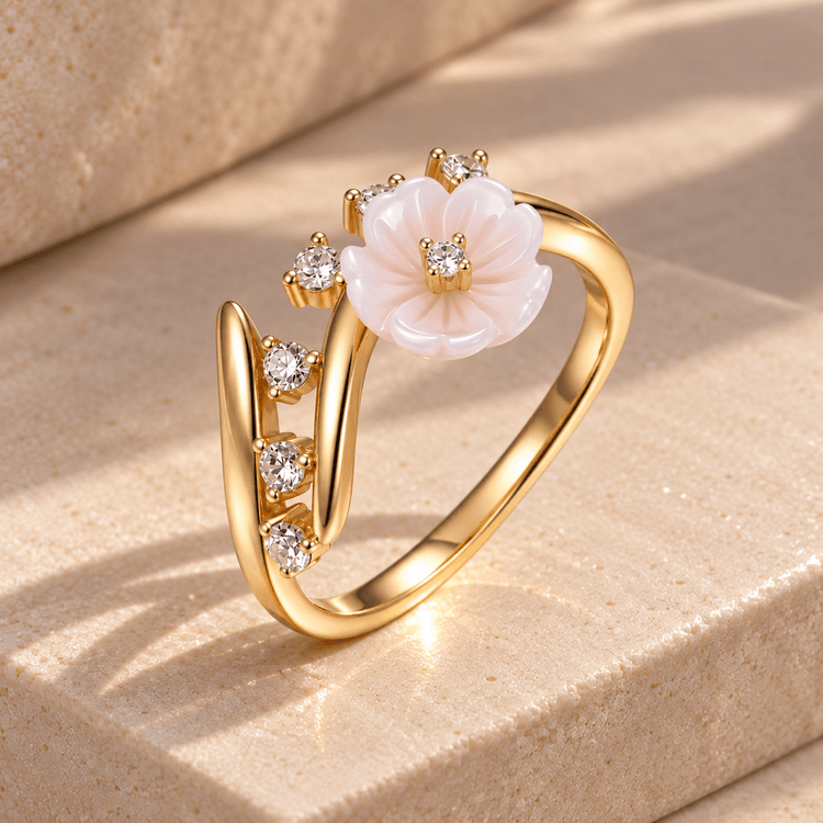 Bague - Dorée Or jaune 18k, Nacre et Oxyde de zirconium - Maison Di Giorgio