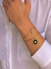 Bracelet chaîne doré Or jaune 18k, Onyx, Perle - Maison Di Giorgio