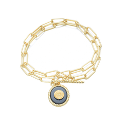 Bracelet chaîne doré Or jaune 18k, Onyx, Perle - Maison Di Giorgio