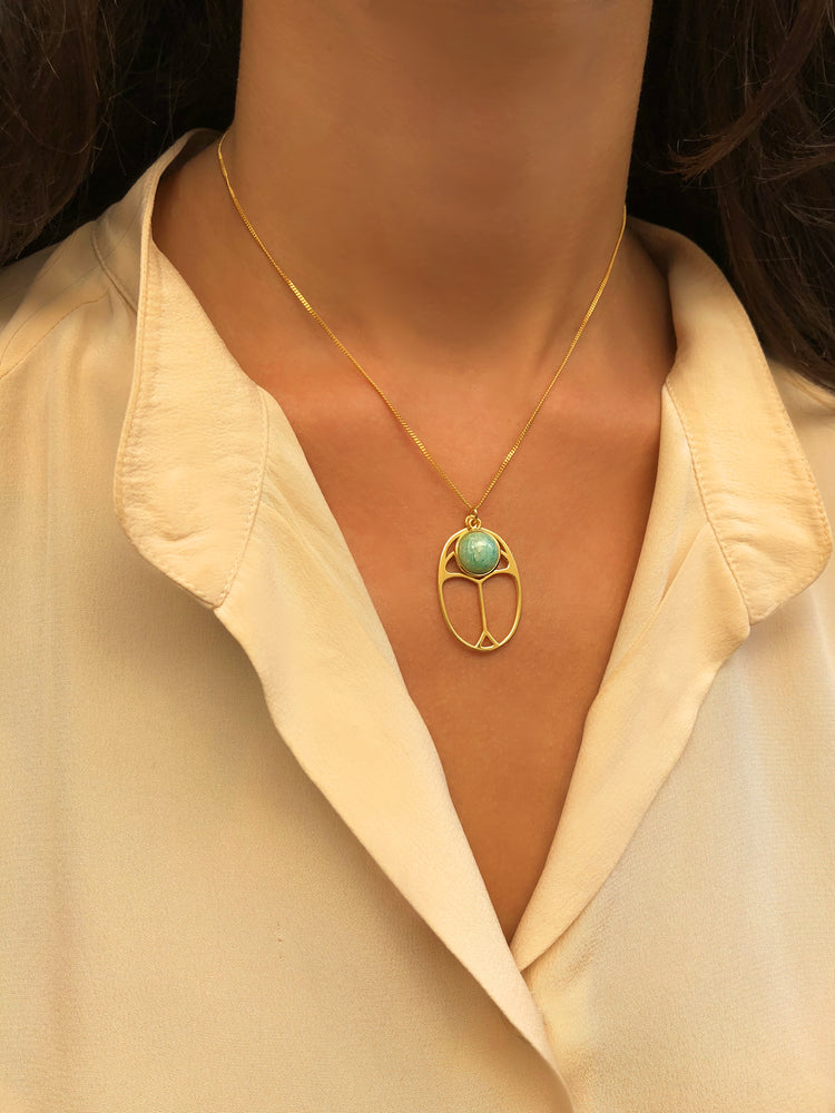 Collier doré Or jaune 18k, Amazonite - Maison Di Giorgio
