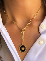 Collier doré Or jaune 18k assemblé d'onyx noir et perle - Maison Di Giorgio