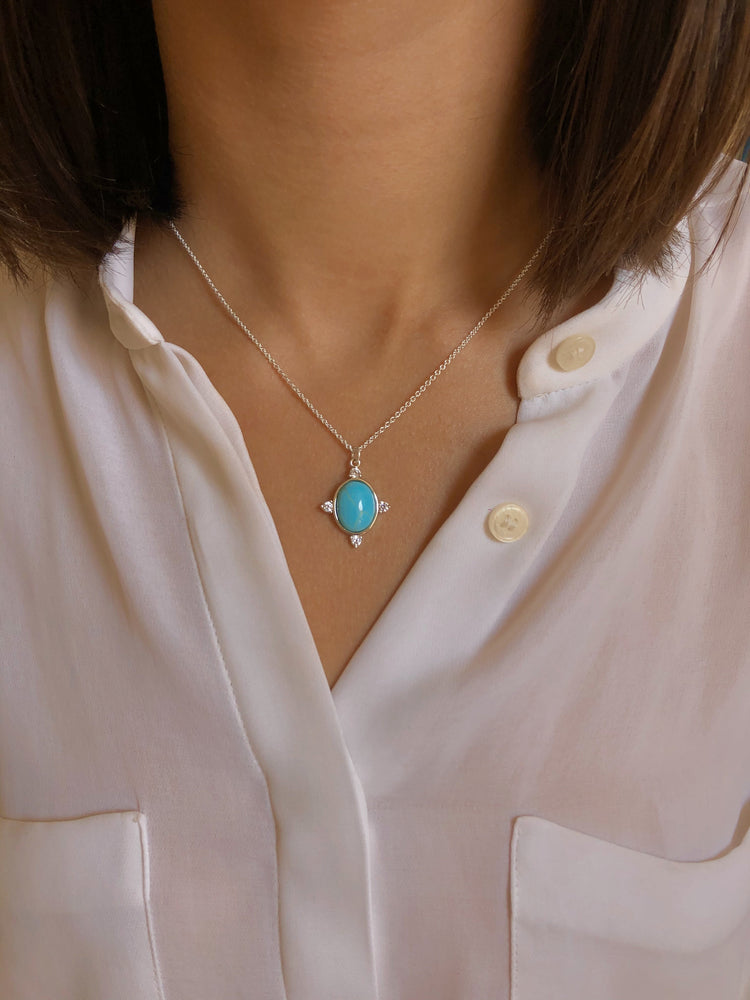 Collier Argenté assemblé de Turquoise et d'Oxyde de zirconium - Maison Di Giorgio