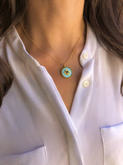 Collier doré Or jaune 18k, Turquoise & Oxyde de zirconium - Maison Di Giorgio