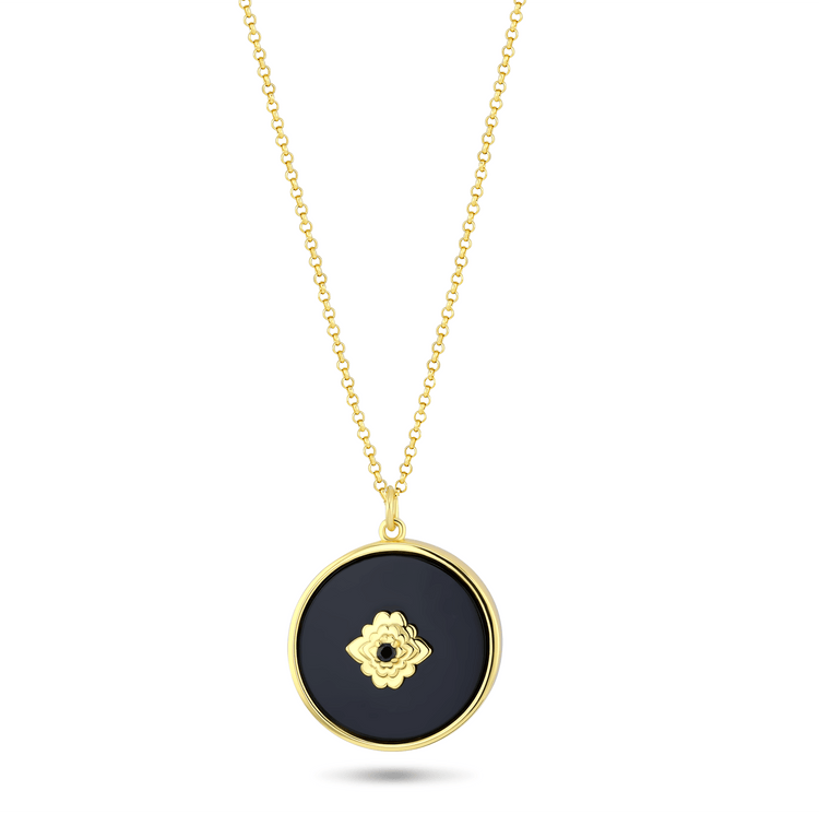 Collier réversible doré Or jaune 18k, Nacre, Onyx noir, Oxyde de zirconium - Maison Di Giorgio