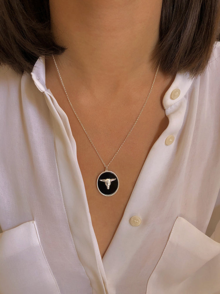 Collier Argenté, Onyx noir - Maison Di Giorgio