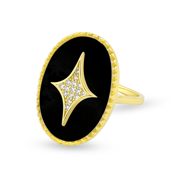 Bague dorée Or jaune 18k assemblée d'Onyx noir et d'Oxyde de zirconium - Maison Di Giorgio