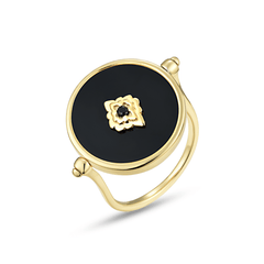 Bague dorée Or jaune 18k assemblée de Nacre, Onyx noir et Oxyde de zirconium - Maison Di Giorgio