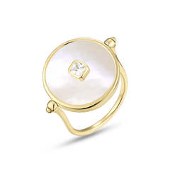 Bague dorée Or jaune 18k assemblée de Nacre, Onyx noir et Oxyde de zirconium - Maison Di Giorgio
