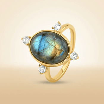 Bague doré Or jaune 18k assemblée de Labradorite et d'Oxyde de zirconium - Maison Di Giorgio
