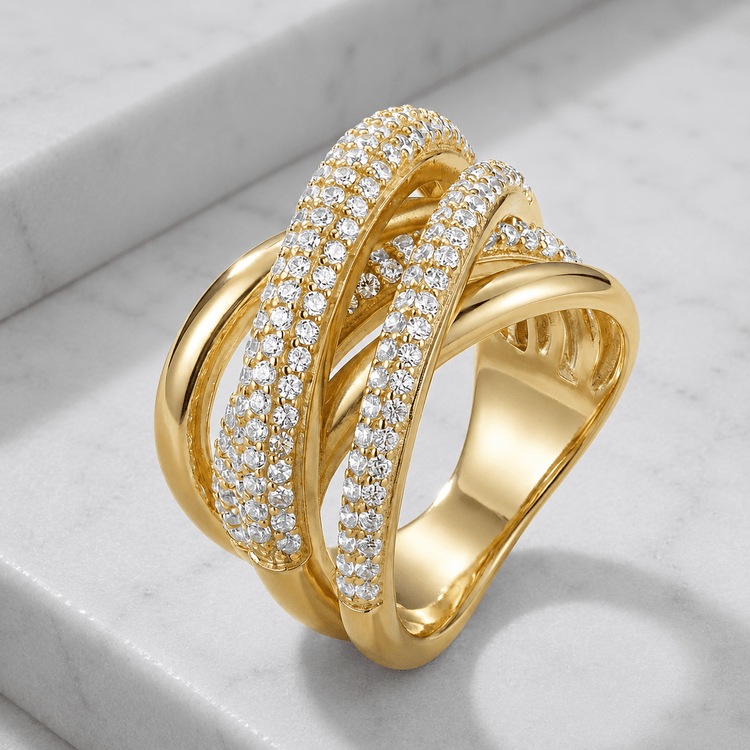 Bague dorée Or jaune 18k assemblée d'Oxyde de zirconium - Maison Di Giorgio
