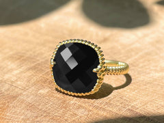 Bague dorée Or jaune 18k assemblée d'Onyx noir - Maison Di Giorgio