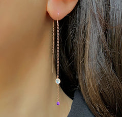 Boucles d'oreilles en Argent 925 doré Or rose 18k assemblées d'Améthyste et Quartz rose - Maison Di Giorgio