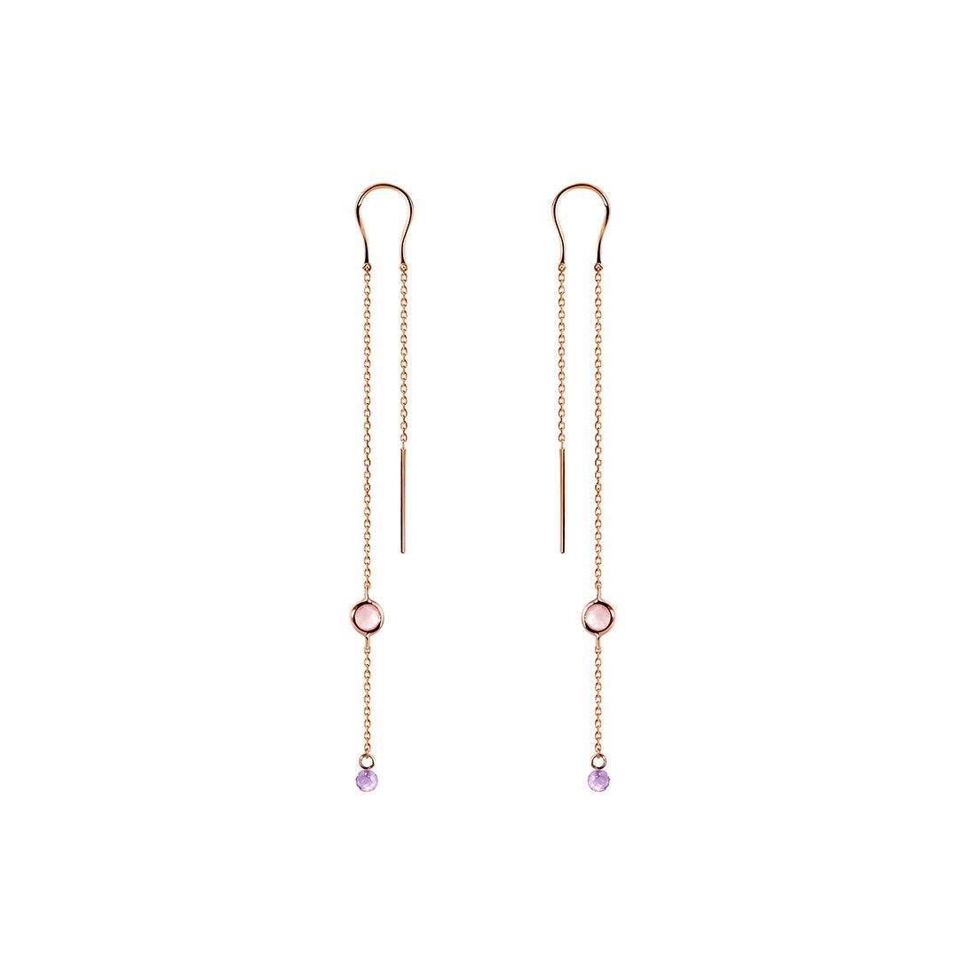 Boucles d'oreilles en Argent 925 doré Or rose 18k assemblées d'Améthyste et Quartz rose - Maison Di Giorgio