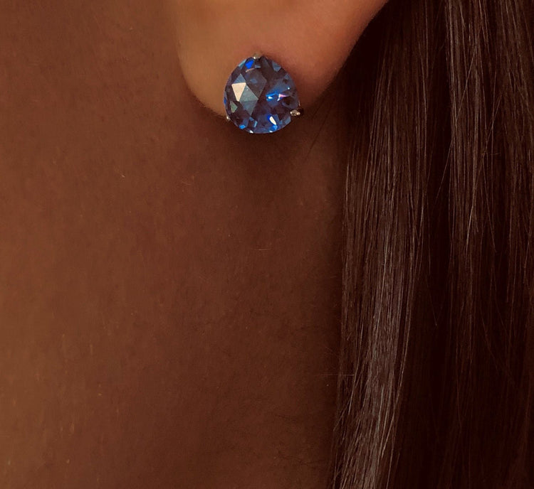 Boucles d'oreilles en Argent 925 plaqué Rhodium assemblées de Quartz bleu - Maison Di Giorgio