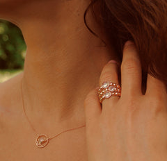 Collier en Argent 925 doré Or rose 18k assemblé de Quartz rose et d'Oxyde de zirconium - Maison Di Giorgio