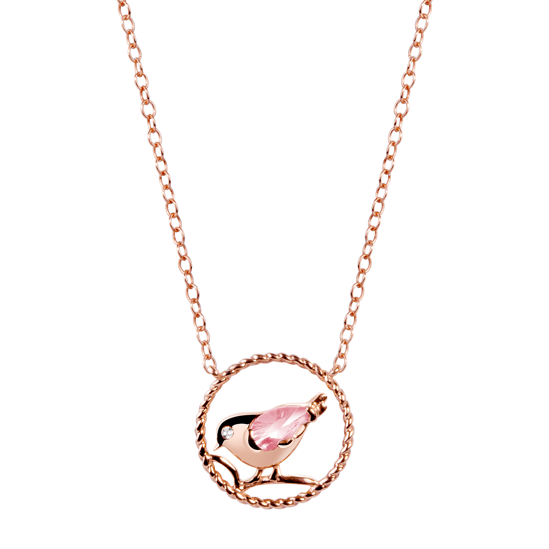 Collier en Argent 925 doré Or rose 18k assemblé de Quartz rose et d'Oxyde de zirconium - Maison Di Giorgio