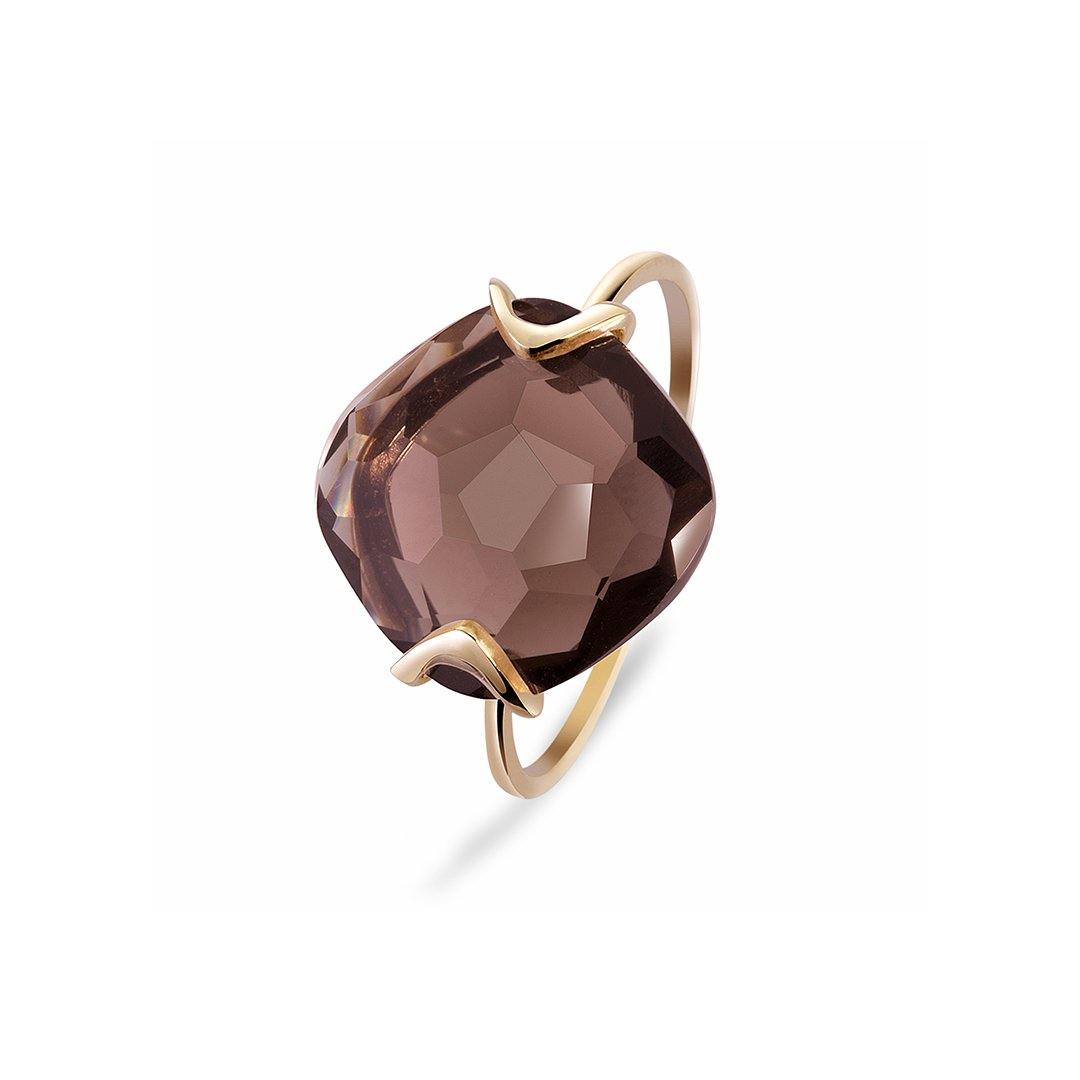 Bague en Argent 925 doré Or jaune 18k assemblée de Quartz fumé - Maison Di Giorgio