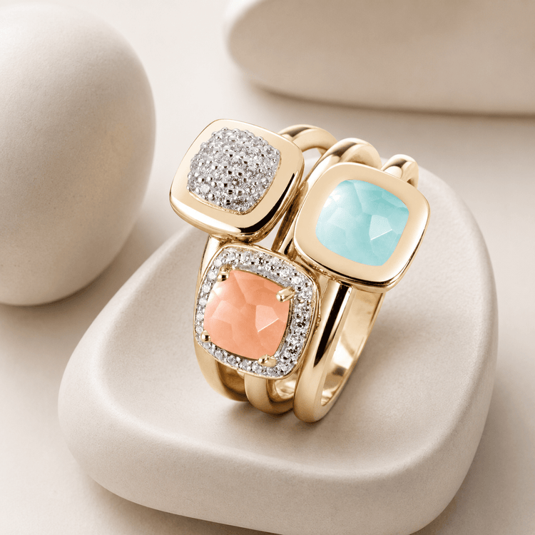 Bague - Argent 925 doré Or rose 18k, Pierre de lune, Calcédoine et Oxyde de zirconium - Maison Di Giorgio
