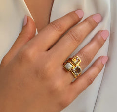 Bague en Argent 925 doré Or jaune 18k assemblée de Quartz fumé, Quartz citron et Oxyde de zirconium - Maison Di Giorgio