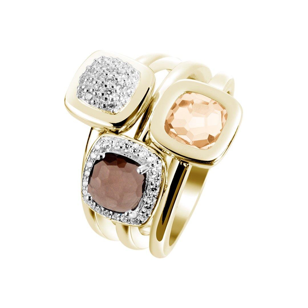 Bague en Argent 925 doré Or jaune 18k assemblée de Quartz fumé, Quartz citron et Oxyde de zirconium - Maison Di Giorgio