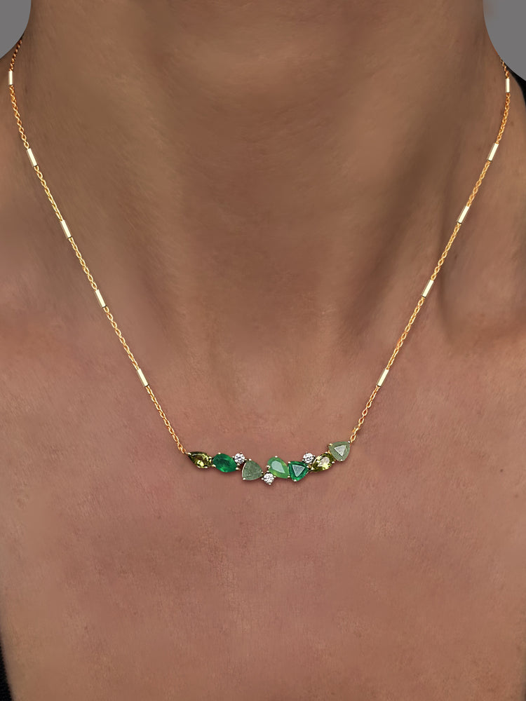 Collier en Argent 925 doré Or jaune 18k assemblé d'Aventurine verte, Peridot et Onyx vert - Maison Di Giorgio