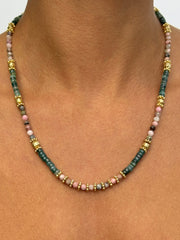 Collier perles doré Or jaune 18k, Rhodonite, Agate mousse - Maison Di Giorgio