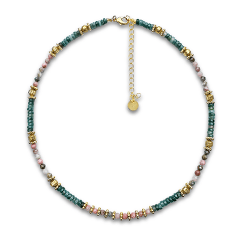Collier perles doré Or jaune 18k, Rhodonite, Agate mousse - Maison Di Giorgio