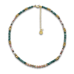 Collier perles doré Or jaune 18k, Rhodonite, Agate mousse - Maison Di Giorgio