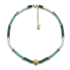 Collier perles doré Or jaune 18k, Aventurine verte, Onyx vert, Nacre - Maison Di Giorgio