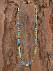 Collier perles doré Or jaune 18k assemblé de turquoise et hématite - Maison Di Giorgio