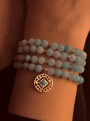 Bracelet perles assemblé d'Amazonite verte clair et d'Argent 925 doré Or jaune 18k - Maison Di Giorgio