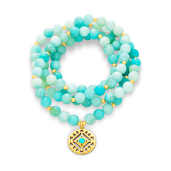 Bracelet perles assemblé d'Amazonite verte clair et d'Argent 925 doré Or jaune 18k - Maison Di Giorgio