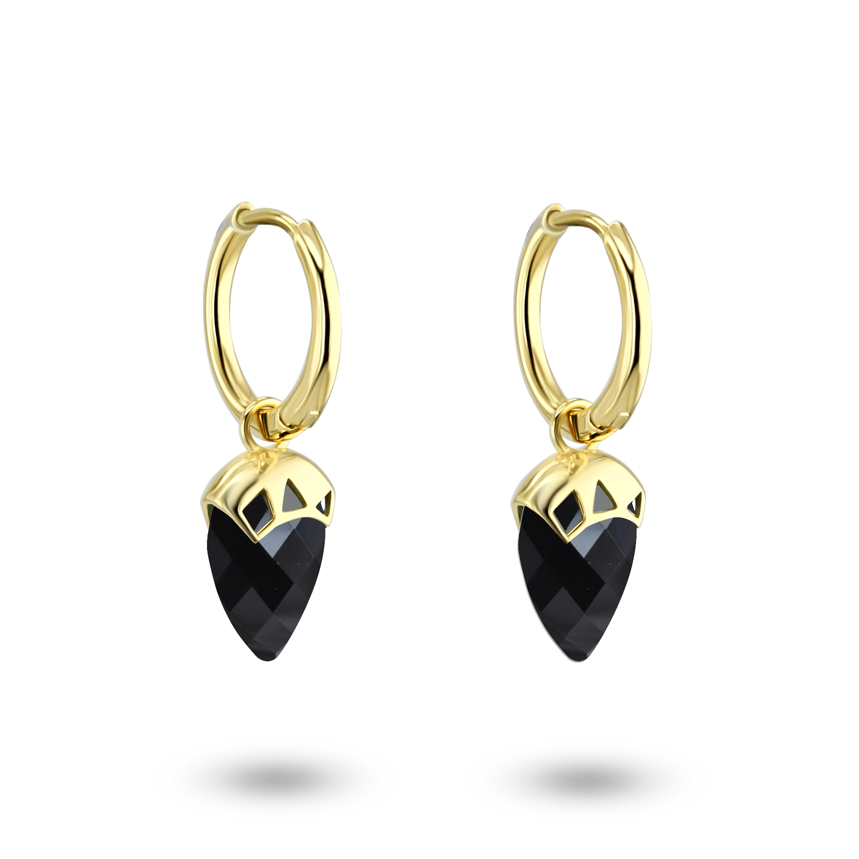Boucles d'oreilles en Argent 925 doré Or jaune 18k assemblées d'Onyx noir - Maison Di Giorgio