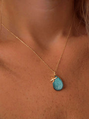 Collier en Argent 925 doré Or jaune 18k assemblé d'Amazonite verte - Maison Di Giorgio