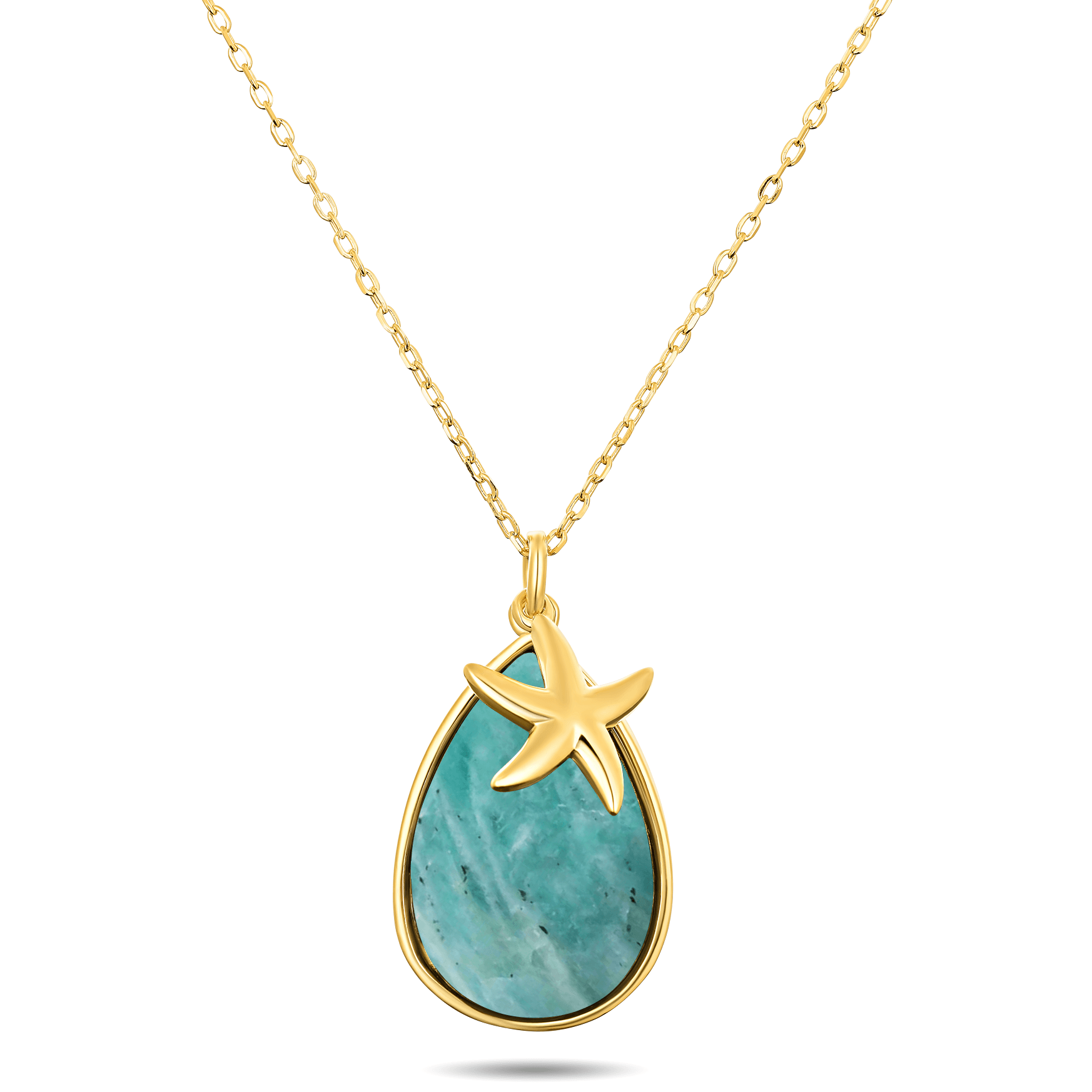 Collier en Argent 925 doré Or jaune 18k assemblé d'Amazonite verte - Maison Di Giorgio