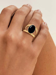 Bague en Argent 925 doré Or jaune 18k assemblée d'Onyx noir - Maison Di Giorgio