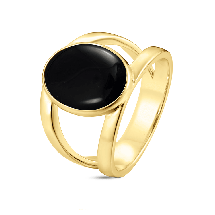 Bague en Argent 925 doré Or jaune 18k assemblée d'Onyx noir - Maison Di Giorgio
