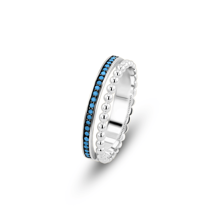 Bague en Argent 925 plaqué Rhodium assemblée de Turquoise - Maison Di Giorgio