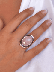 Bague en Argent 925 plaqué Rhodium assemblée de Quartz rose - Maison Di Giorgio