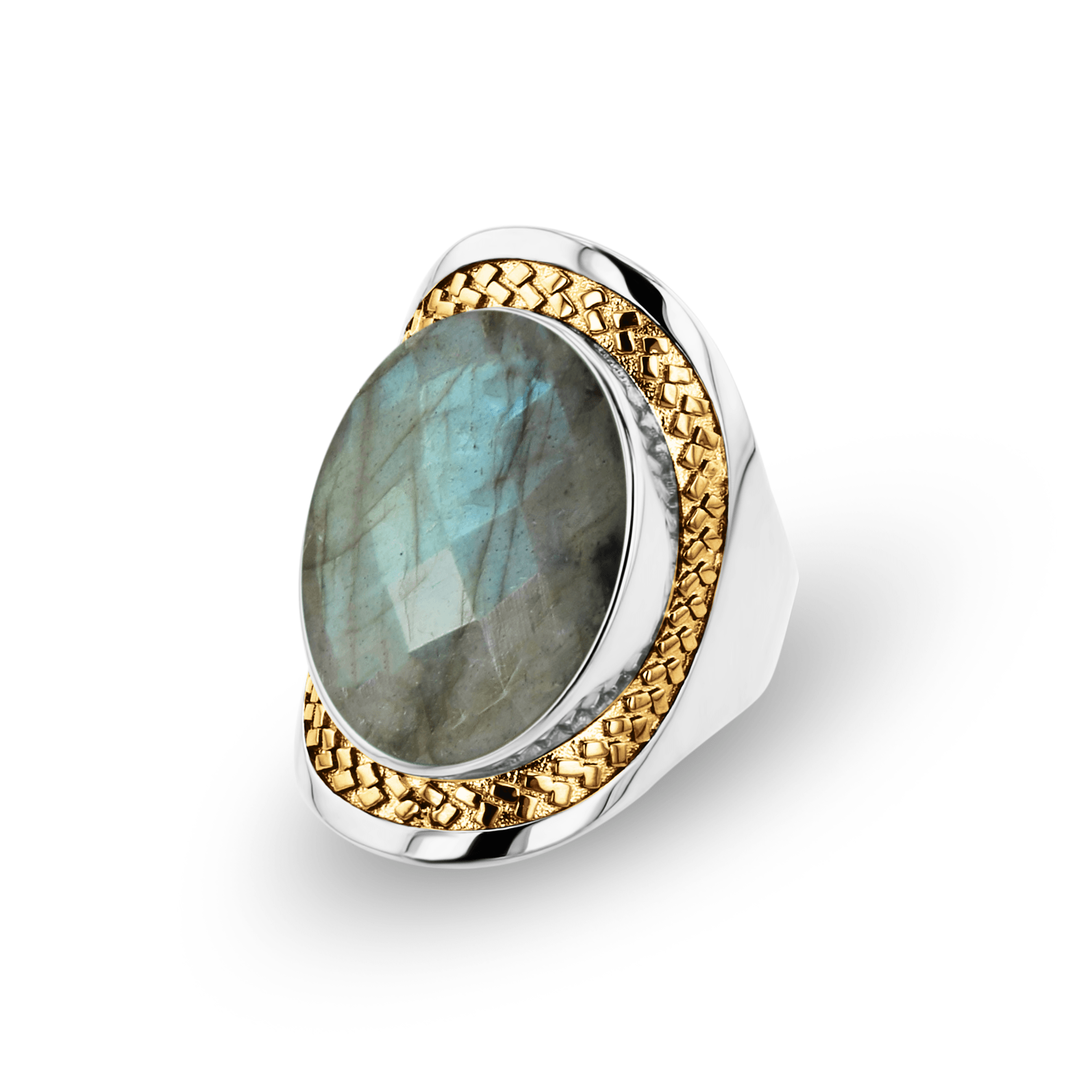 Bague en Argent 925 partiellement doré Or jaune 18k assemblée de Labradorite - Maison Di Giorgio