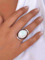 Bague en Argent 925 partiellement doré Or jaune 18k assemblée de Pierre de lune - Maison Di Giorgio