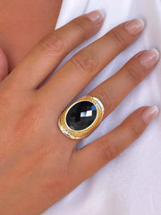 Bague en Argent 925 partiellement doré Or jaune 18k assemblée d'Onyx noir faceté - Maison Di Giorgio