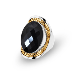 Bague en Argent 925 partiellement doré Or jaune 18k assemblée d'Onyx noir faceté - Maison Di Giorgio