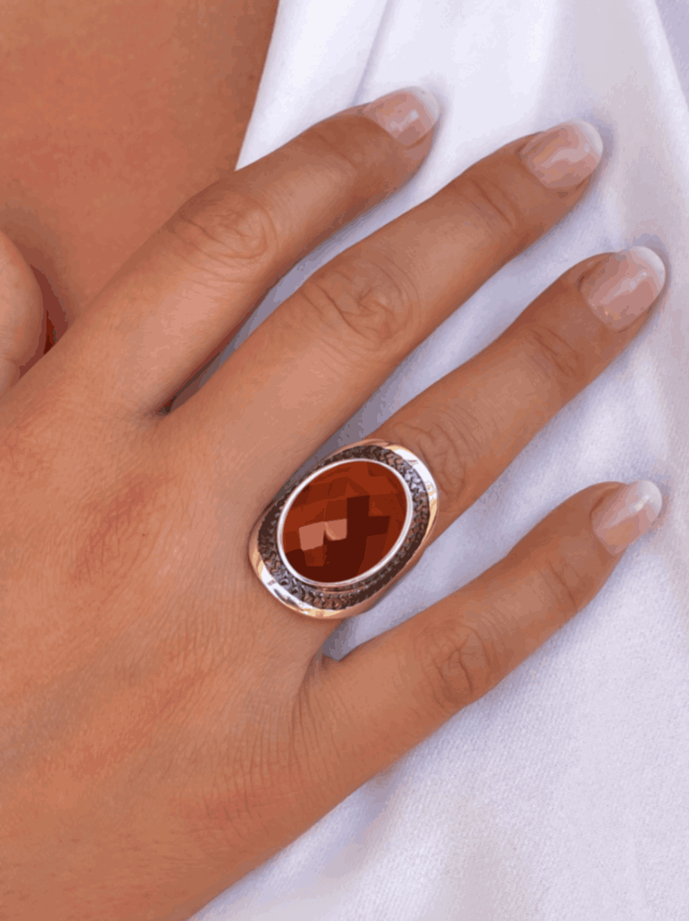 Bague en Argent 925 partiellement doré Or rose 18k assemblée d'Onyx rouge - Maison Di Giorgio